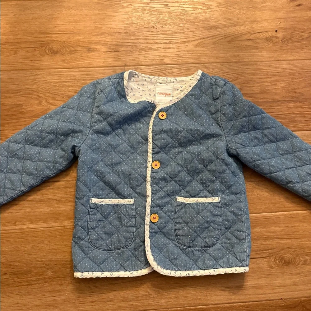 Cat & Jack Quilted Light Blue Puffer Jacket with White Trim